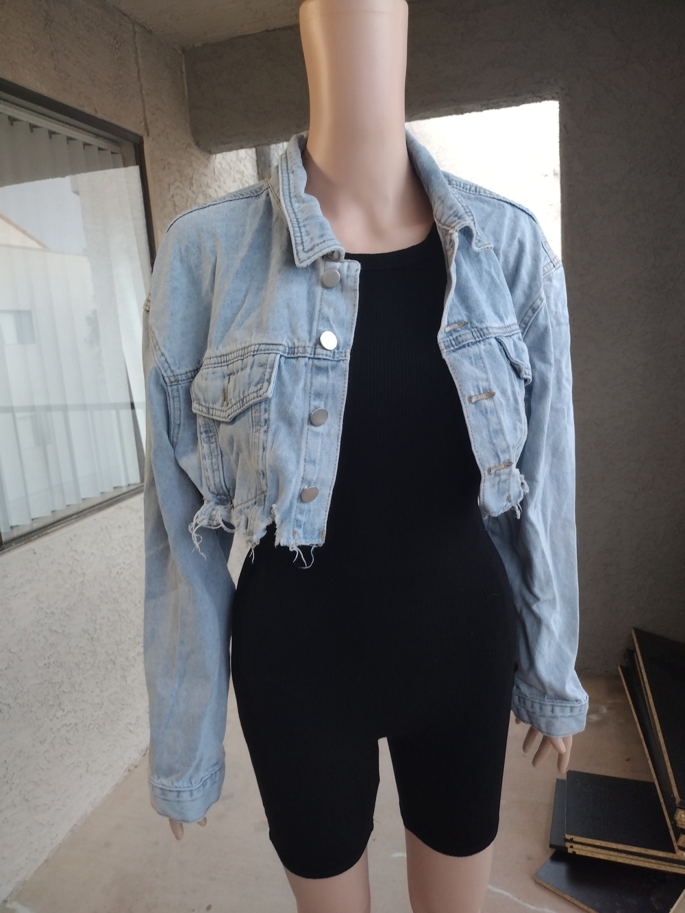 Cropped Light Wash Denim Jacket - Women's Light Blue Jacket